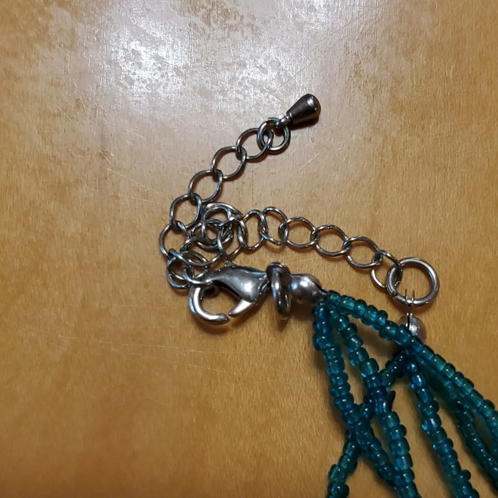 Women's Glass beaded necklace, Beautiful Unique design 💙💚💙 Decor Art Glass - Picture 4 of 4